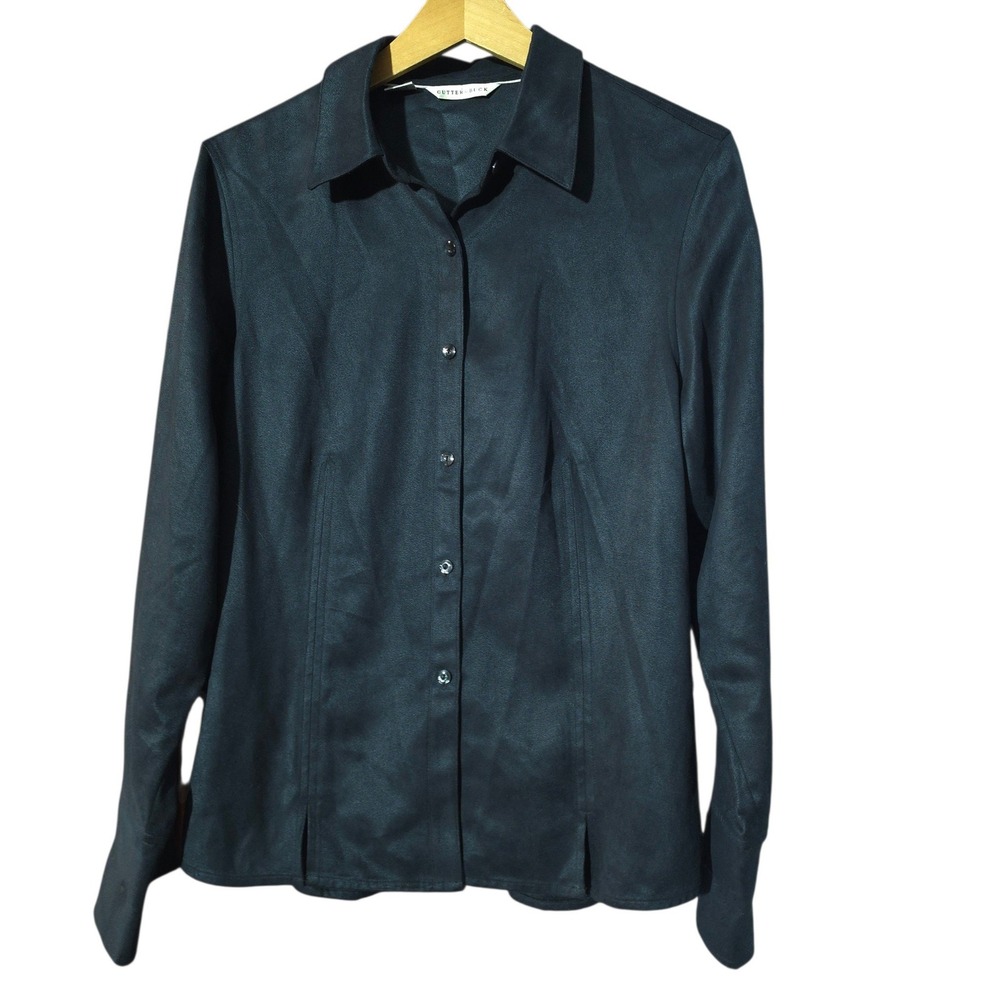 Cutter & Buck Womens Large Shirt Black Faux Suede Button Down Academia Vegan